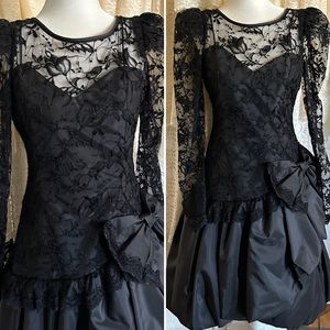 80’s Lace Taffeta Puffy Party Dress